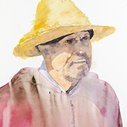 Watercolour painting Retrato con sombrero