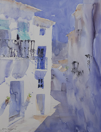 Giclée from watercolour painting Calle Amargura, Frigiliana by Klaus Hinkel